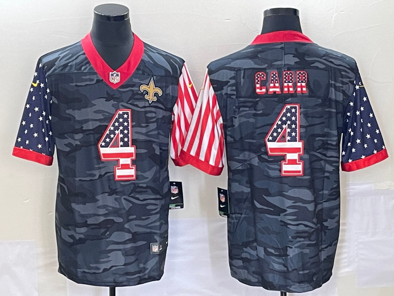 Men's New Orleans Saints #4 Derek Carr Camo USA Flag Limited Stitched Jersey